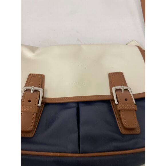 Coach Park Women Colorful Color Block Leather Crossbody Satchel Bag Navy Tan - Picture 3 of 8